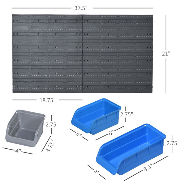 English Elm Wall Mounted Pegboard Organizer with 44 Bins for Garage Workshop Tool Storage T3971P387194