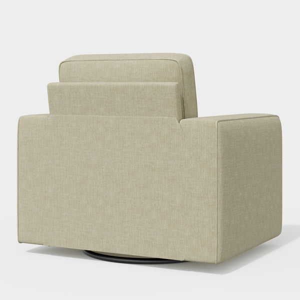 English Elm Swivel Linen Accent Chair 36" Wide Mid-Century Modern Ergonomic Back 360° Rotation Beige Sofa T3950P387637