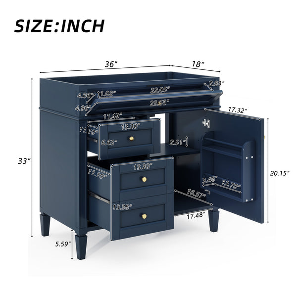 English Elm 36'' Modern Bathroom Vanity Cabinet With 2 Drawers & Tip-Out Drawer, Solid Wood Frame & Style N710P256582C
