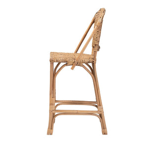 English Elm Modern Woven Rattan Barstool with Openwork Back for Kitchen Island or Home Bar B2750P470067