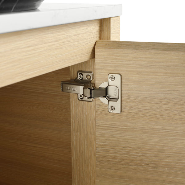 English Elm 24'' Wall-Mounted Bathroom Vanity With Artistic Ceramic Sink, Soft-Close Door & Space-Saving Design W999S00461