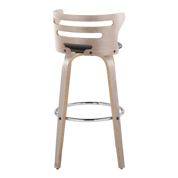 English Elm Cosini 30" Mid-Century Modern Barstool Set Of 2 With Swivel, Chrome Footrest & Faux Leather Comfort B202S00513