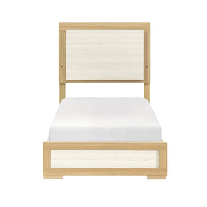 English Elm Contemporary LED Panel Queen Bed with Integrated Lighting, Sleek Wooden Frame and Modern Headboard Design Natural,White 45.75 L x 30.75 W x 5.75 H B011S01706
