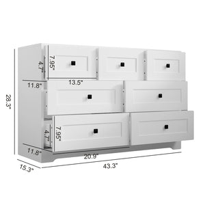 English Elm Chest Of Drawers - 7-Drawer Ancient White Storage Solution With Farmhouse Charm & Versatility W2139P241088