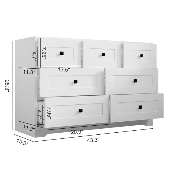 English Elm Chest Of Drawers - 7-Drawer Ancient White Storage Solution With Farmhouse Charm & Versatility W2139P241088