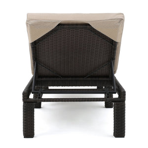 English Elm Christopher Knight Home® - PUERTA Chaise Lounge with Water-Repellent Beige Cushion, Dark Brown PE Rattan Frame, All-Season Comfort N775P247421B
