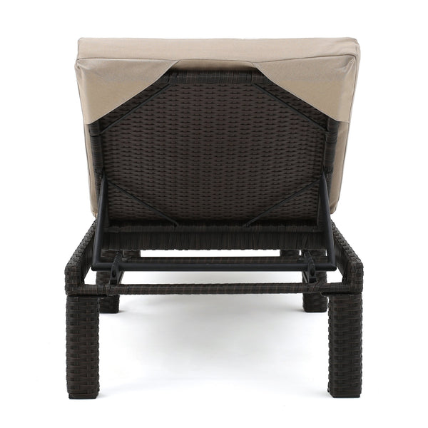 English Elm Christopher Knight Home® - PUERTA Chaise Lounge with Water-Repellent Beige Cushion, Dark Brown PE Rattan Frame, All-Season Comfort N775P247421B