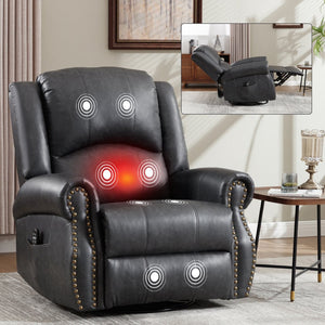 English Elm Heat Massage Rocker Swivel Recliner Chair with Lumbar Relief Nodes for Living Room Grey W3224S00030