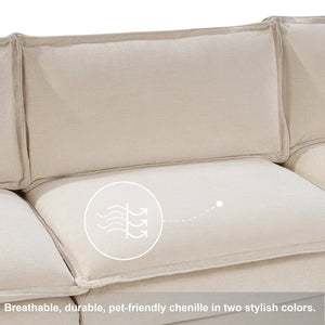 English Elm 107-inch Modular L-shaped Sectional Sofa with Velvet Upholstery and Built-in Storage Beige W3480S00001