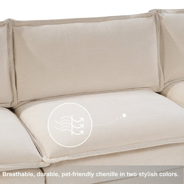 English Elm 107-inch Modular L-shaped Sectional Sofa with Velvet Upholstery and Built-in Storage Beige W3480S00001