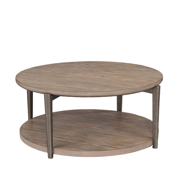 English Elm Round Round End Table with Metal Legs and Open Shelf, Modern Circular Accent Table, Durable Design Natural 50 L x 50 W x 8 H B2741P395331