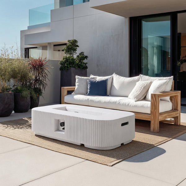 English Elm Outdoor Rectangular Mgo Concrete Fire Pit 50000 Btu Propane Patio Focal Point White N772P409034W