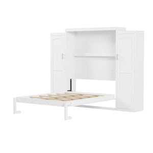 English Elm Full Full Size Murphy Bed with Two Wardrobes and Foldable Platform, Space-Saving Modern Guest Solution White 84.9 L x 12 W x 7 H N733S235596K