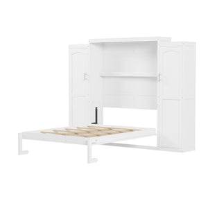 English Elm Full Size Murphy Bed with Dual Wardrobes Pine Mdf Frame for Guest or Bedroom N733S339778K