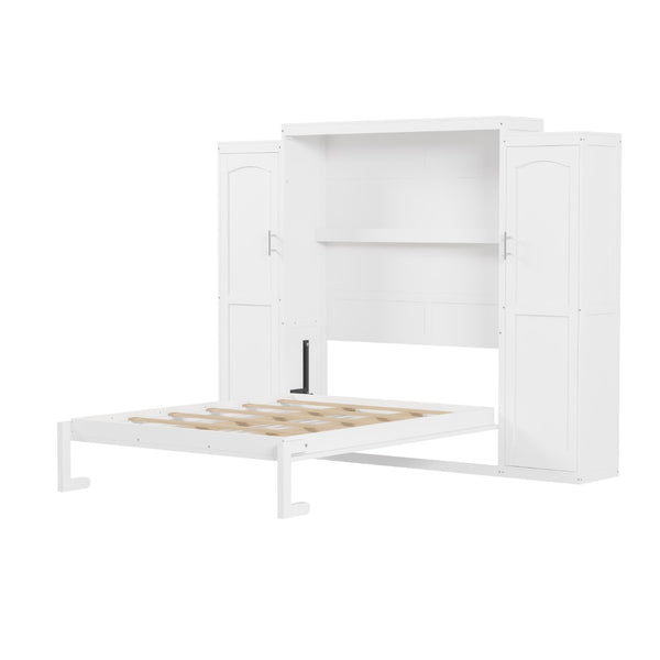 English Elm Full Size Murphy Bed with Dual Wardrobes Pine Mdf Frame for Guest or Bedroom N733S339778K