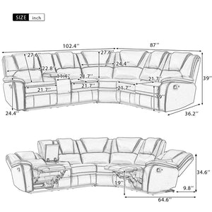 English Elm Modern Pu Leather Reclining Sectional Sofa with Led Base and Console for Living Room SG000730AAD