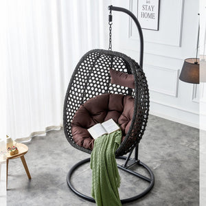 English Elm Egg Swing Chair Freestanding Woven Rattan Basket Seat with Cushion for Patio Bedroom W1512P494633