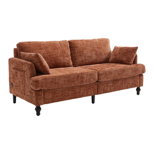 English Elm Modern chenille 2-seater sofa with LED lighting, USB charging, storage pocket, sturdy wood legs Orange W395P318543