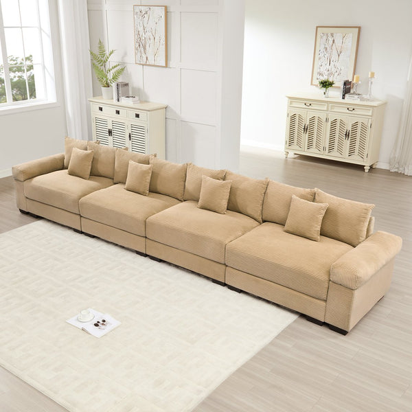 English Elm 170" Oversized Modular Sectional Couch - Luxurious Corduroy, Deep Seating, Ergonomic Design, 12 Pillows W714S01310
