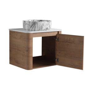 English Elm 24'' Wall-Mounted Bathroom Vanity With Ceramic Vessel Sink, Soft-Close Door & Stylish Design W999S00395