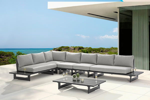 Maldives Grey Water Resistant Fabric Outdoor Patio Modular Sectional 338Grey-Sec2C Meridian Furniture