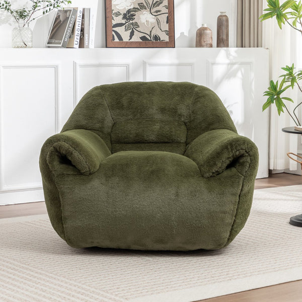 English Elm Bean Bag Chair - Plush Faux Fur Sofa With Back Support, Perfect For Any Room, Adults & Kids - Green W2200P326891