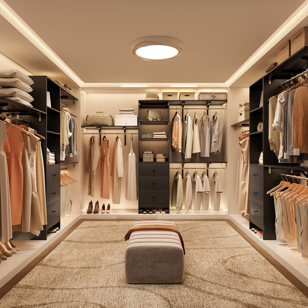 English Elm Closet Organizer - Versatile High-Capacity Rack With Drawers & Expandable Hanger Rods For Stylish Storage T3623P409115