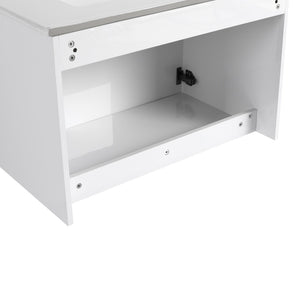 English Elm 30" Floating Bathroom Vanity Glossy White Plywood with Frosted Glass Soft Close Doors W999P387159