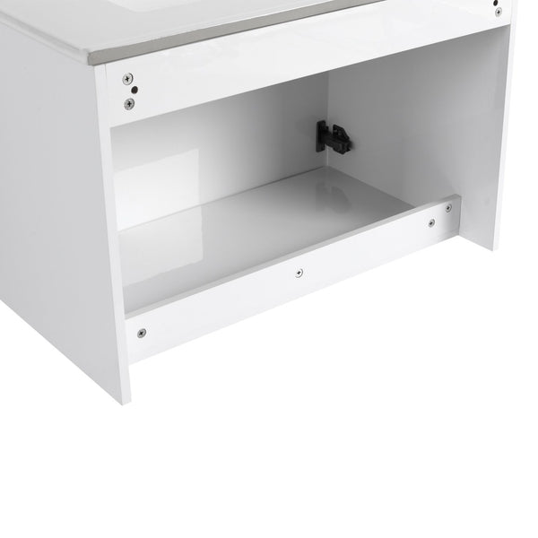English Elm 30" Floating Bathroom Vanity Glossy White Plywood with Frosted Glass Soft Close Doors W999P387159