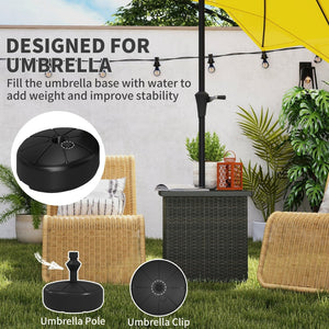 English Elm Outsunny Square Wicker Patio Side Table with Umbrella Hole and Open Storage Shelf W2225P485613