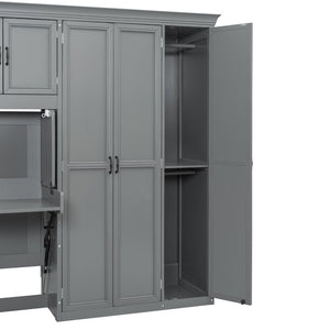 English Elm Twin Murphy Wall Bed with Integrated Desk Wardrobe and Storage Cabinet in White LP000767AAE