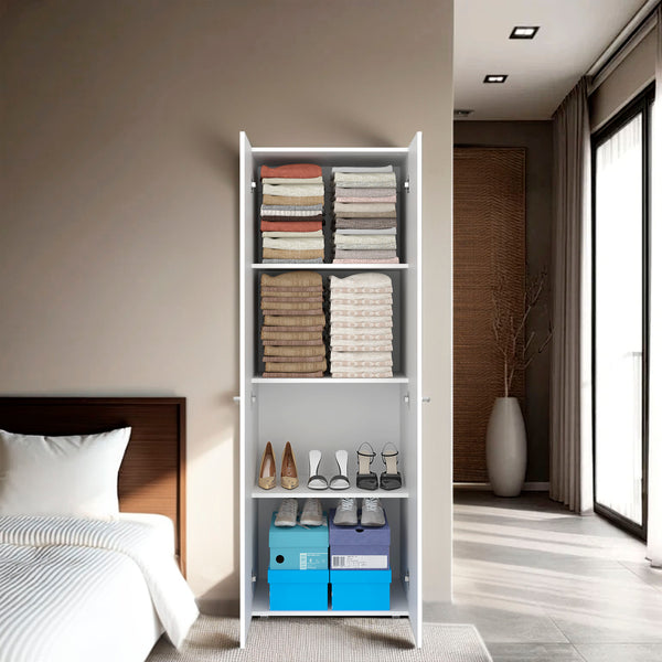 English Elm Armoire 66.9" H With 2 Doors & 4 Shelves - Modern White Storage Solution For Bedroom Organization B097P395912