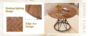 English Elm Table and Chair Set Walnut Round Dining with Hourglass Base Four Fabric Seats W1151S04859