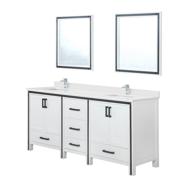 English Elm White Double Bath Vanity 72 in. W x 22 in. D with White Quartz Top, Chrome Faucets & 30" Mirrors Durable Finish and Scratch-Resistant Surface for Long-Lasting Use B2731S01129