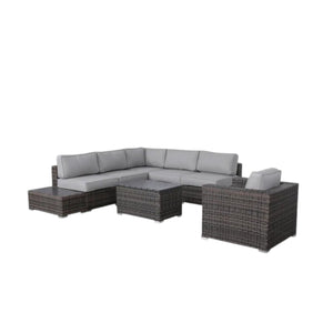 English Elm 5-Person Wicker Patio Seating Set | 9-Piece U-Shape Sectional, 5" Cushions, Weather-Resistant Comfort B120S00262
