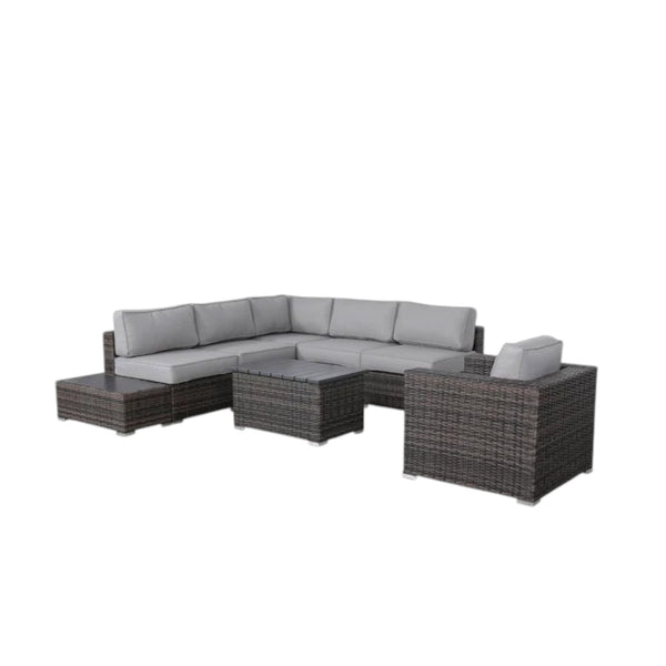 English Elm 5-Person Wicker Patio Seating Set | 9-Piece U-Shape Sectional, 5" Cushions, Weather-Resistant Comfort B120S00262