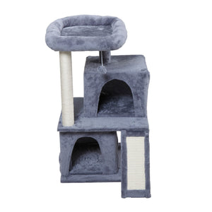 English Elm Double-layer Cat Tree with Sisal Ladder Flannel Houses and Pompom Toy for Small Spaces W2181P357568