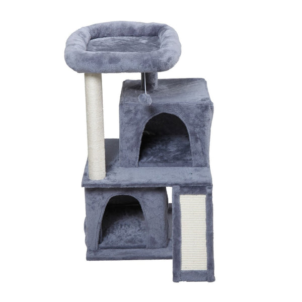 English Elm Double-layer Cat Tree with Sisal Ladder Flannel Houses and Pompom Toy for Small Spaces W2181P357568