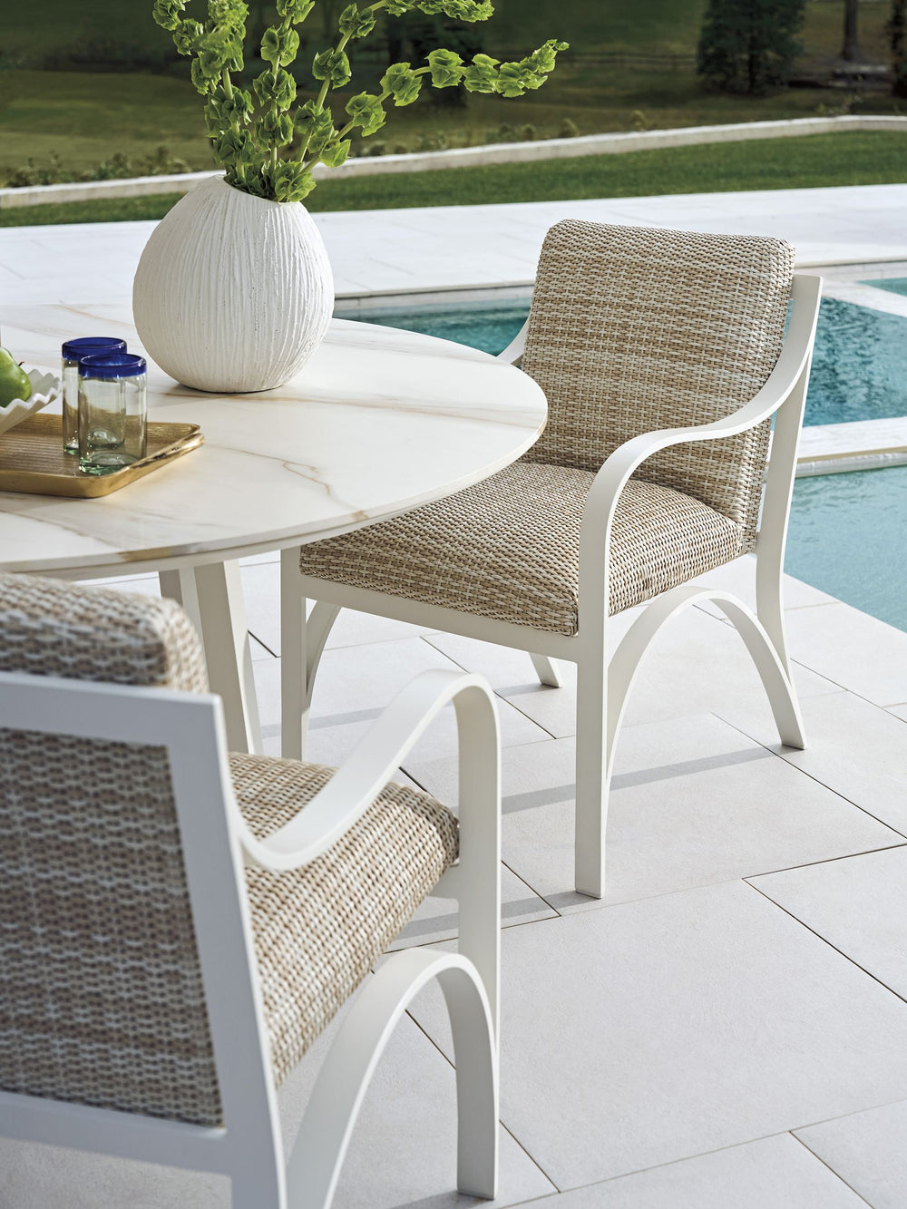 Lexington Arm Dining Chair Woven Ivory Taupe Coastal Modern Arched Frame for Everyday Use 3390-13-01