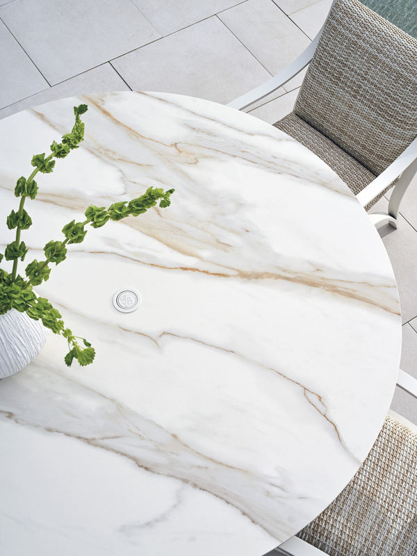 Round Stone Dining Table 60 Inch Sculptural Five Leg Base with Natural Vein Top