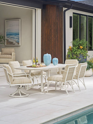 Rectangular Stone Top Dining Table with Arched Base and Reverse Chamfered Edge Detail