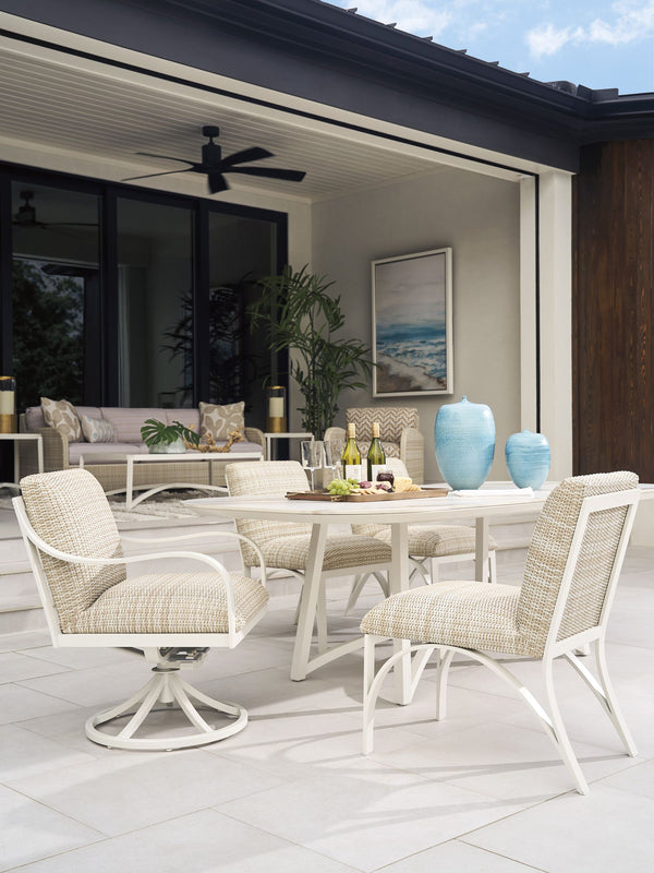 Rectangular Stone Top Dining Table with Arched Base and Reverse Chamfered Edge Detail