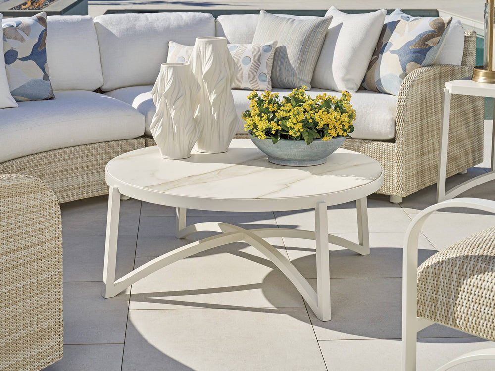 Lexington Round Stone Top Cocktail Table with Arched Base for Living Room Lounge Spaces 3390-943