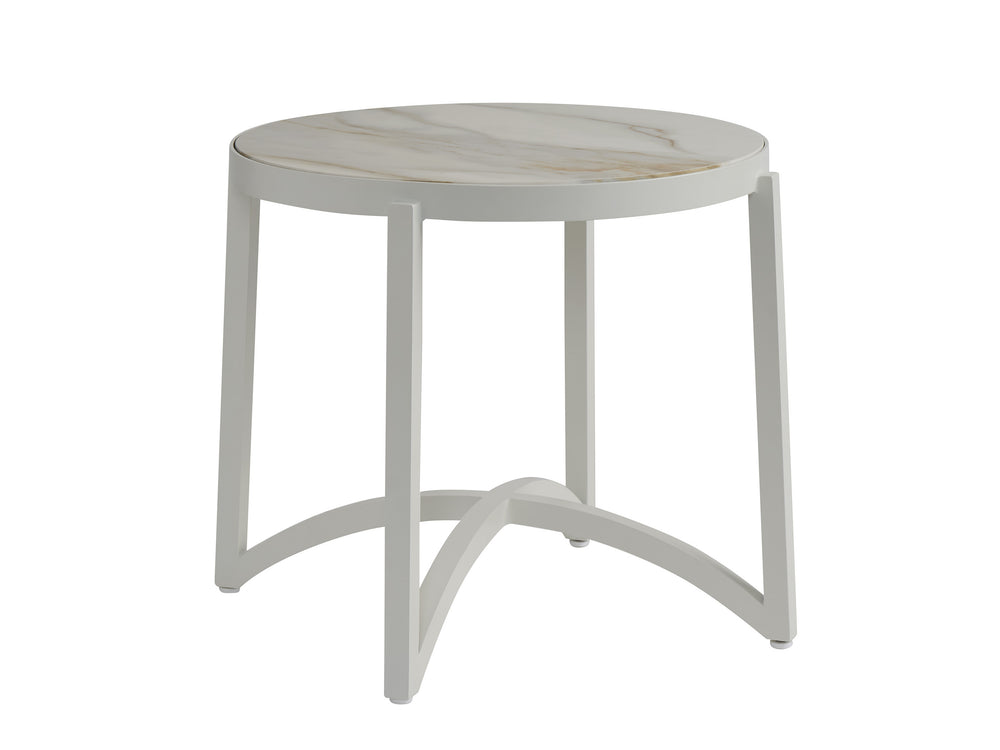 Lexington Round Stone Top End Table with Arched Base Natural Veining Living Room Accent 3390-953