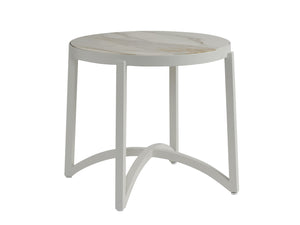 Lexington Round Stone Top End Table with Arched Base Natural Veining Living Room Accent 3390-953