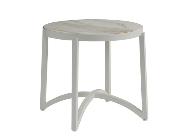 Lexington Round Stone Top End Table with Arched Base Natural Veining Living Room Accent 3390-953