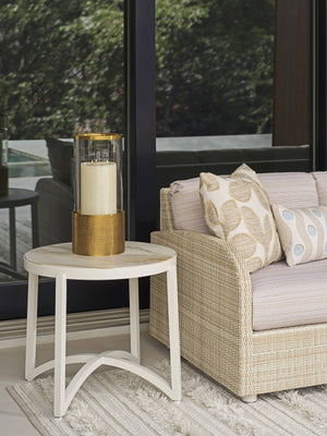 Round Stone Top End Table with Arched Base Natural Veining Living Room Accent