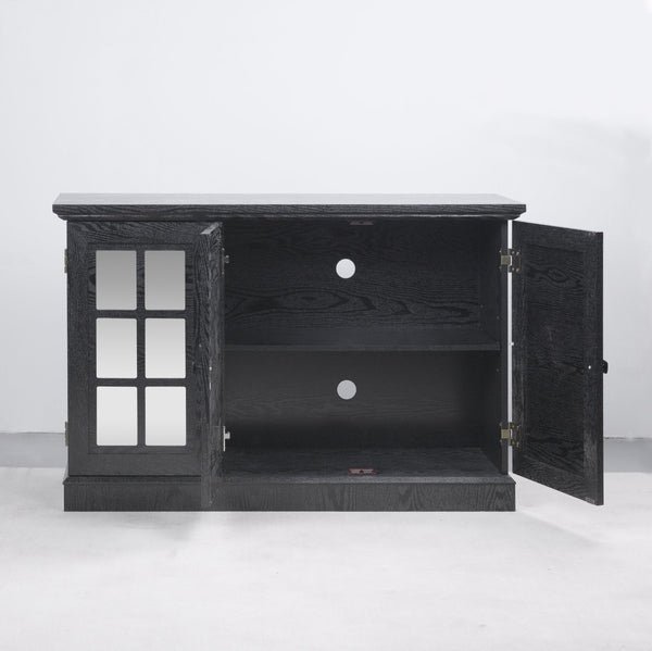 English Elm 45" Mirrored Acrylic Door Sideboard Mdf Buffet Cabinet with Adjustable Shelves Black W2899P372750