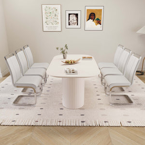 English Elm 63" Cream Mdf Dining Table With 6 Pu Armless Chairs - Modern Elegance For Home & Kitchen Dining W2189S00674