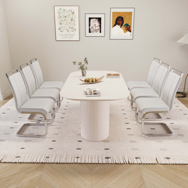 English Elm 63" Cream Mdf Dining Table With 6 Pu Armless Chairs - Modern Elegance For Home & Kitchen Dining W2189S00674
